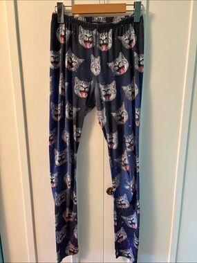Galaxy Cat Print Leggings - Blue